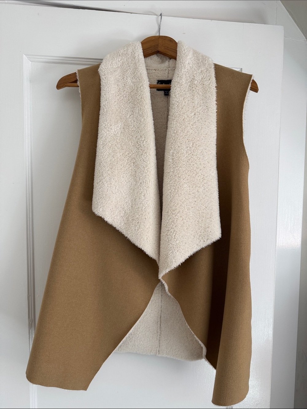 Splendid Camel and Ivory Draped Faux-Sherpa Vest